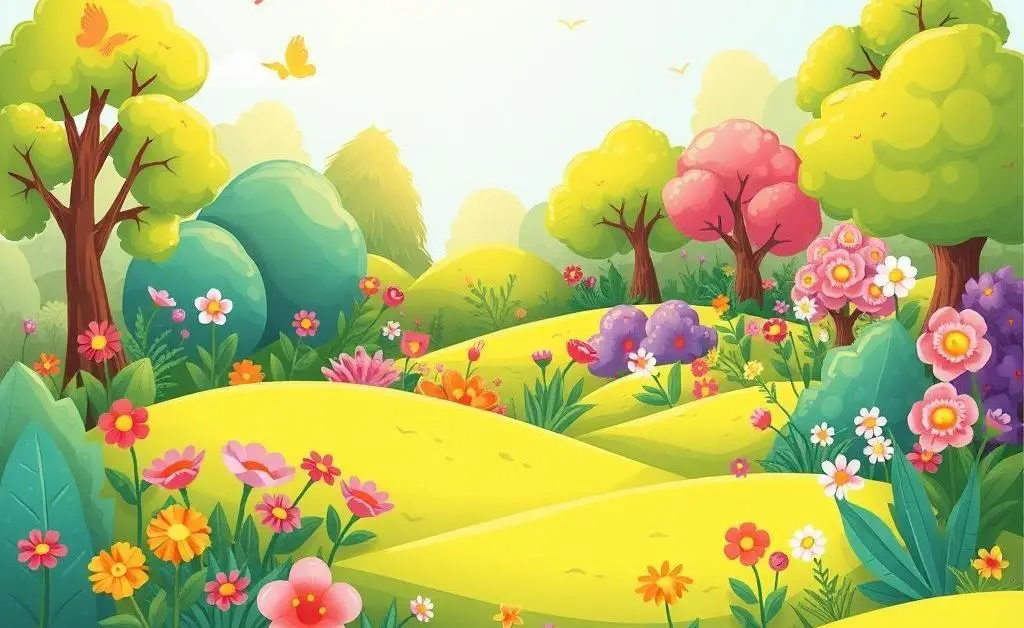 A cartoon-style illustration of a tranquil garden representing a well-diversified portfolio.