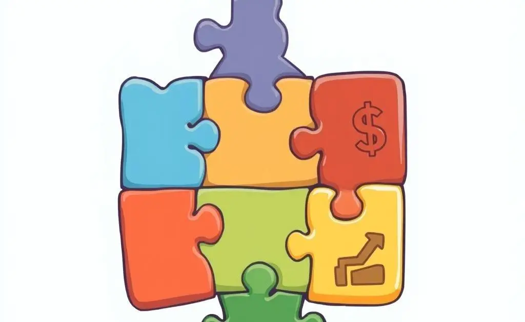 A cartoonish illustration of a puzzle with different investment pieces, symbolizing a diversified portfolio.