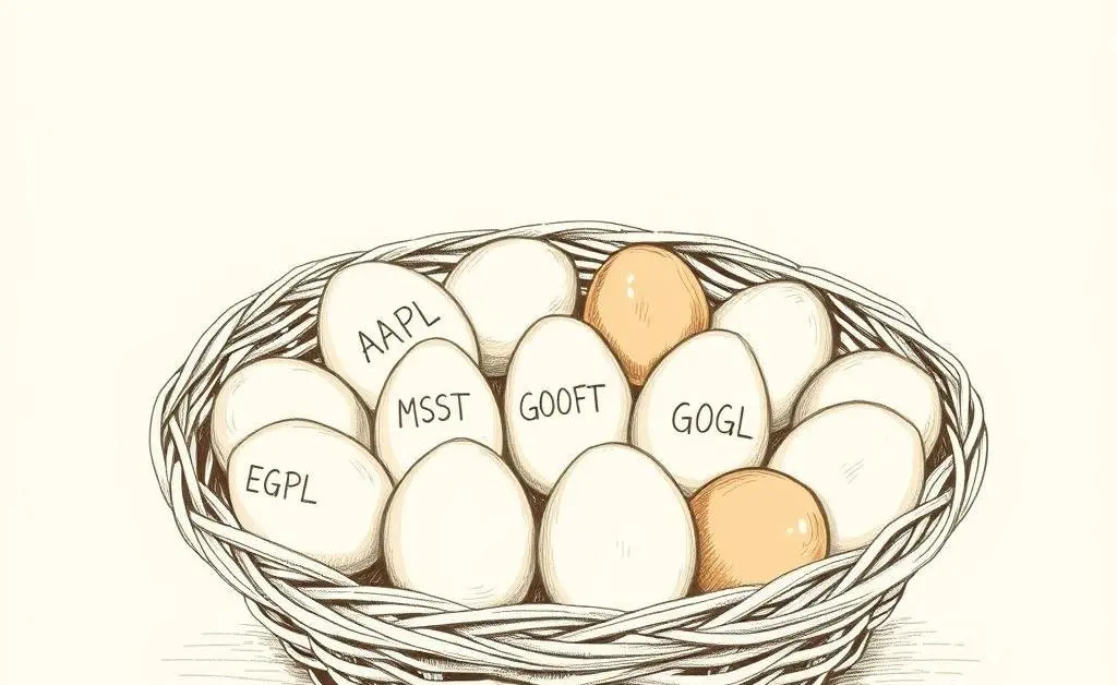 Hand-drawn basket filled with eggs, labeled with different stocks
