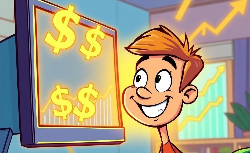 Person celebrating by viewing dividend payout on computer screen.