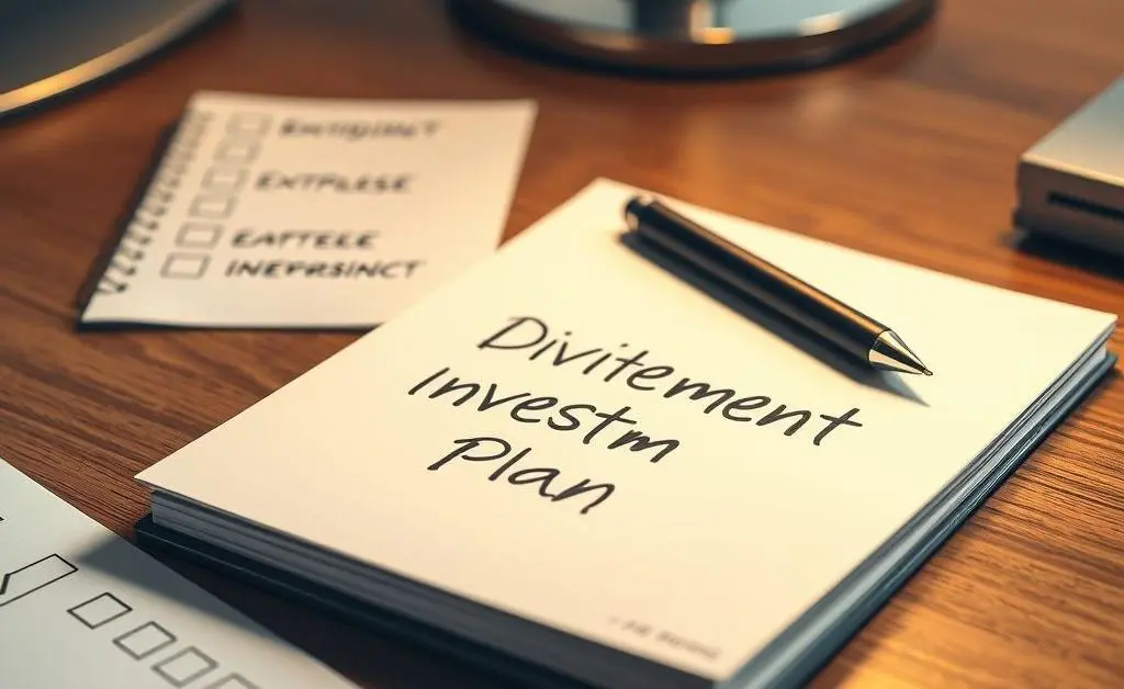 A checklist with a pen and notepad labeled 'Dividend Investment Plan'.