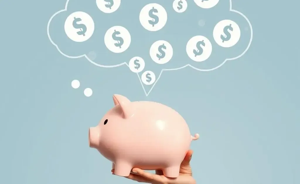 A person dreamily holding a piggy bank