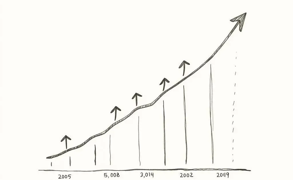 A hand-drawn chart showing the growth of dividends over time