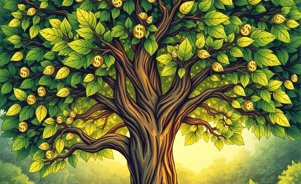 Tree with money symbol leaves for dividend growth