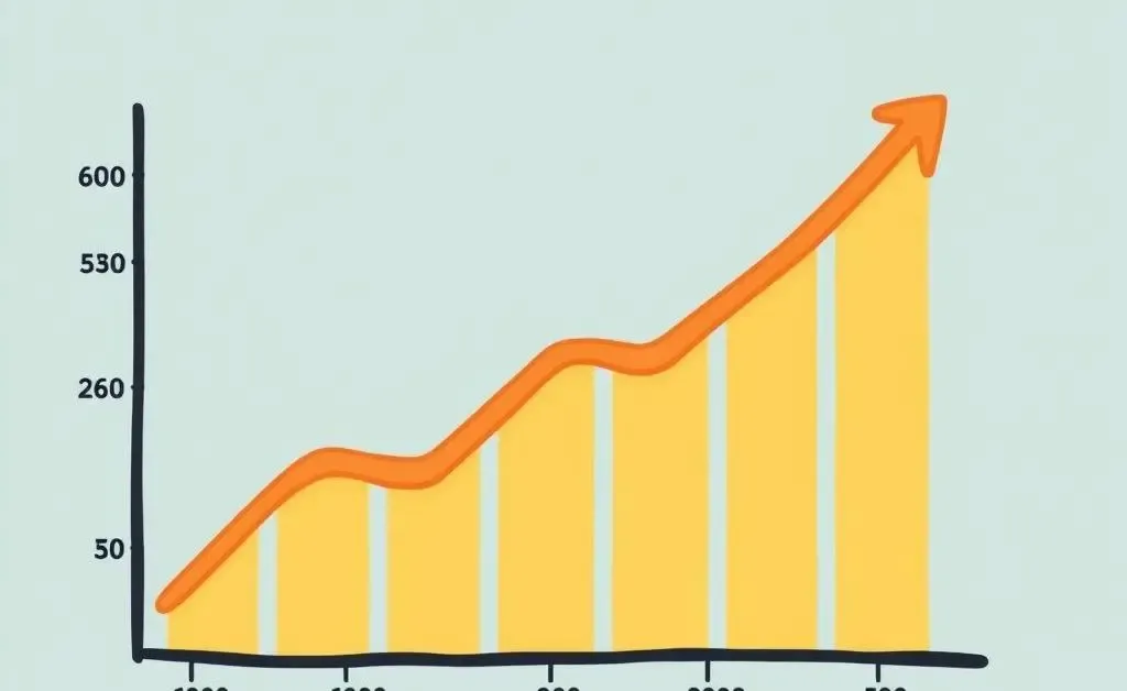 A simple cartoon-style chart showing a rising trend in dividend income over time.