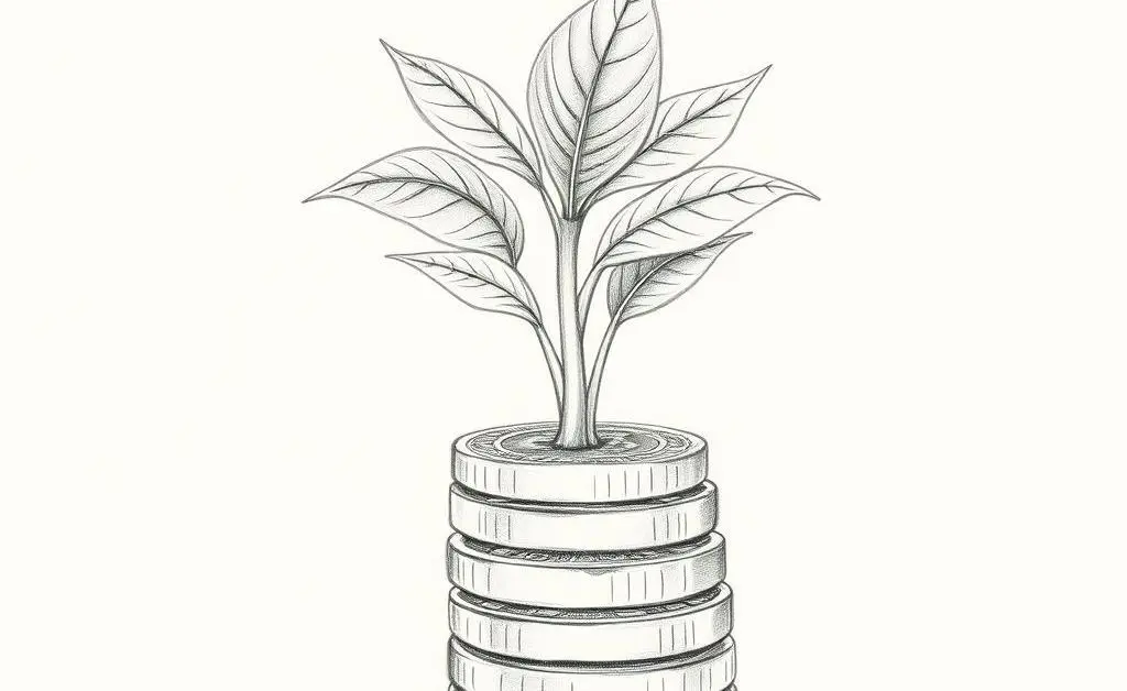 A plant growing out of a stack of coins, symbolizing dividends