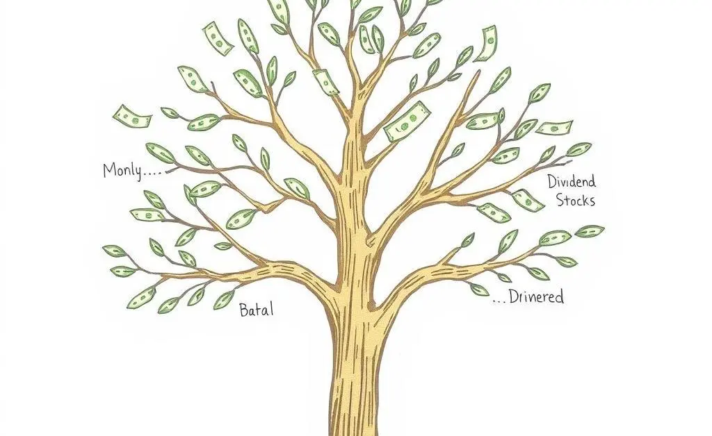 A tree with branches labeled with dividend stocks.