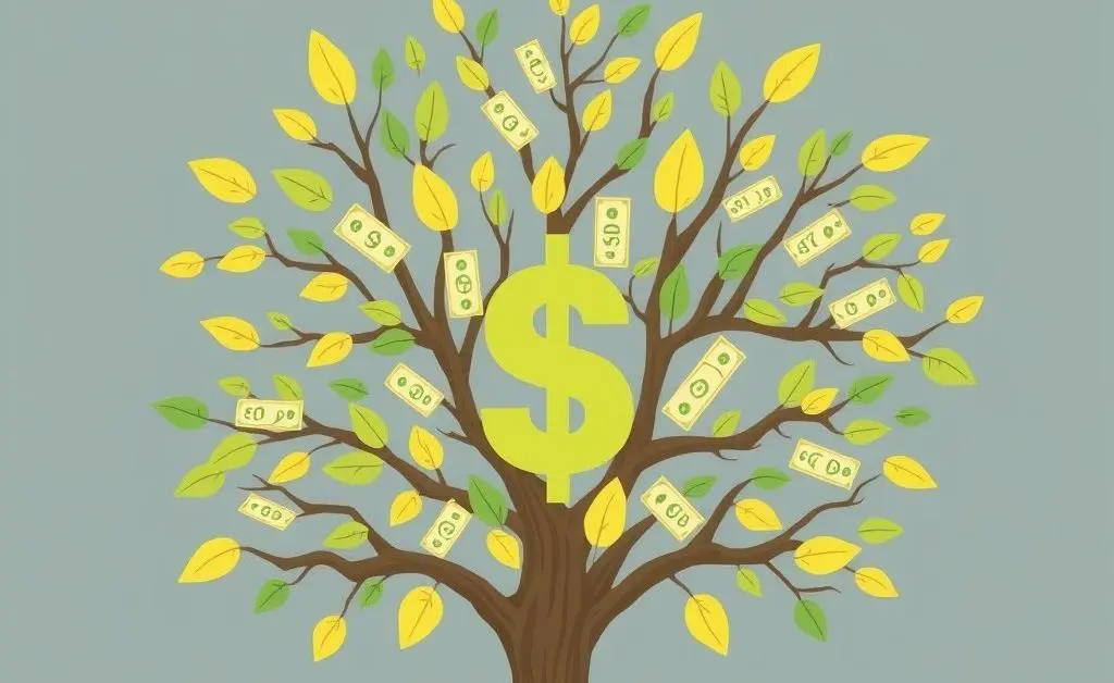 Illustration of a tree with money as leaves symbolizing dividend growth.