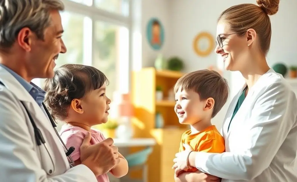 A friendly doctor talking to a young patient with empathy in a bright office