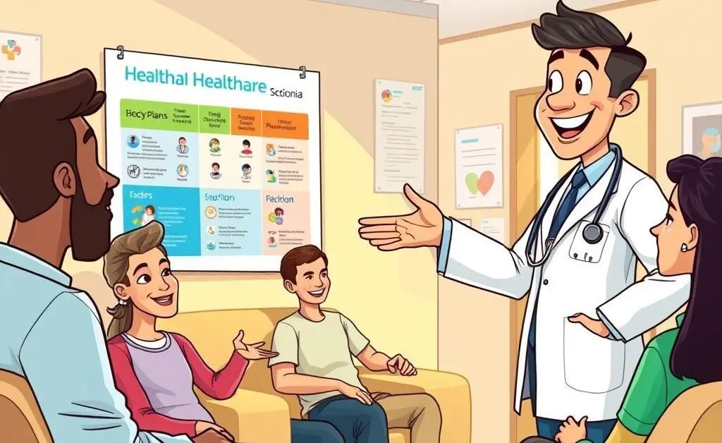 Cartoon of a doctor meeting patients from different backgrounds