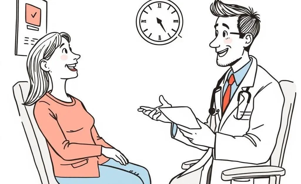 Doctor explaining something to a patient in an exam room.