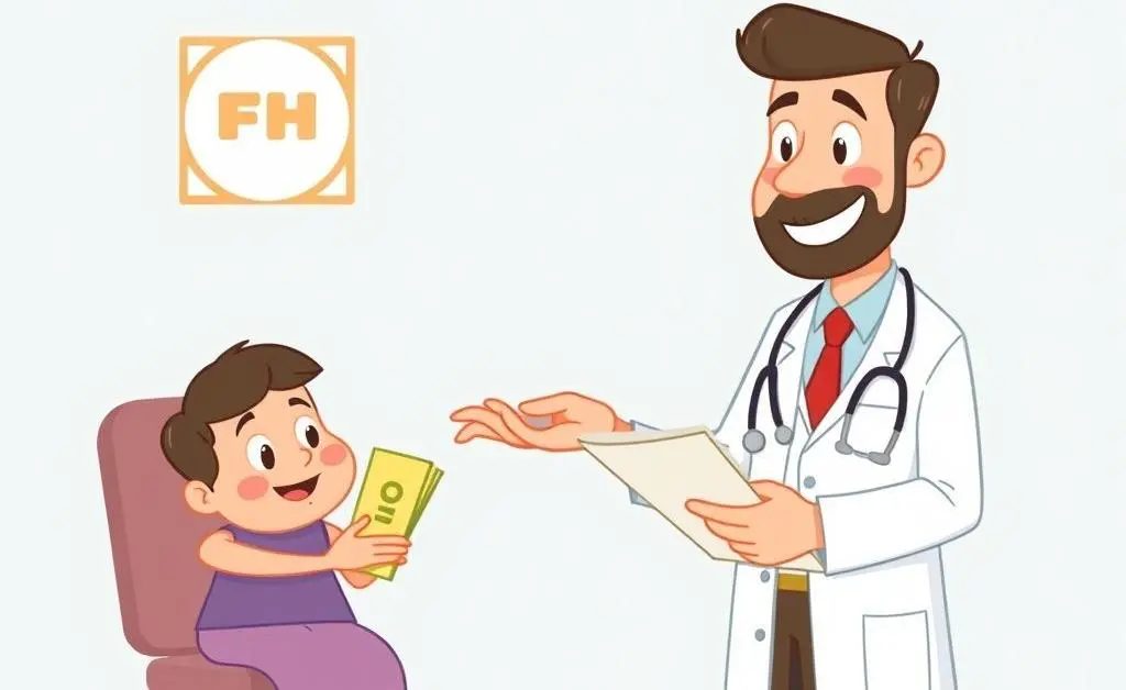 A friendly, cartoon-style image of a doctor explaining healthcare costs to a patient
