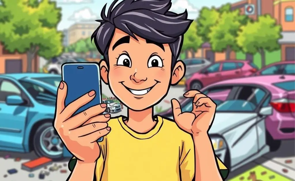 Illustration of a person taking a photo of a car accident