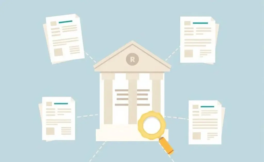 Illustration of neatly organized documents required for opening a business bank account