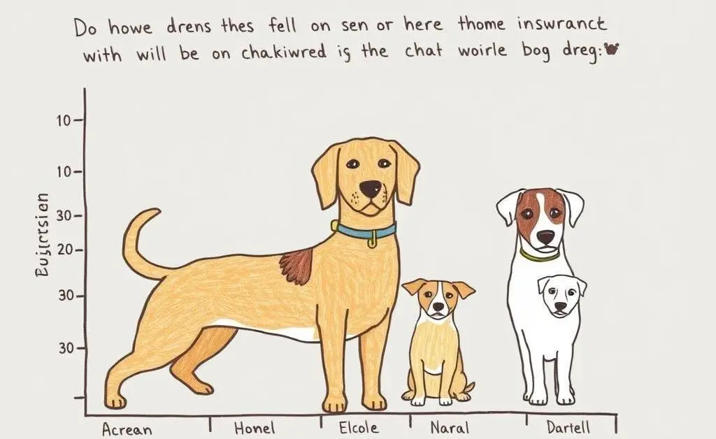 Hand-drawn infographic chart showing different dog breeds and their impact on home insurance
