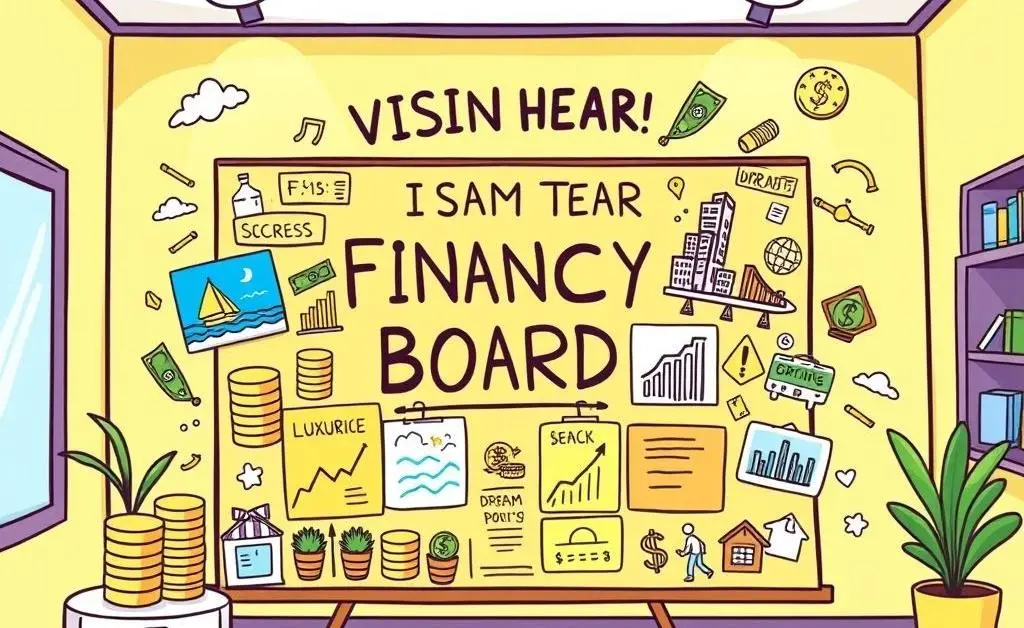 A vision board with financial goals