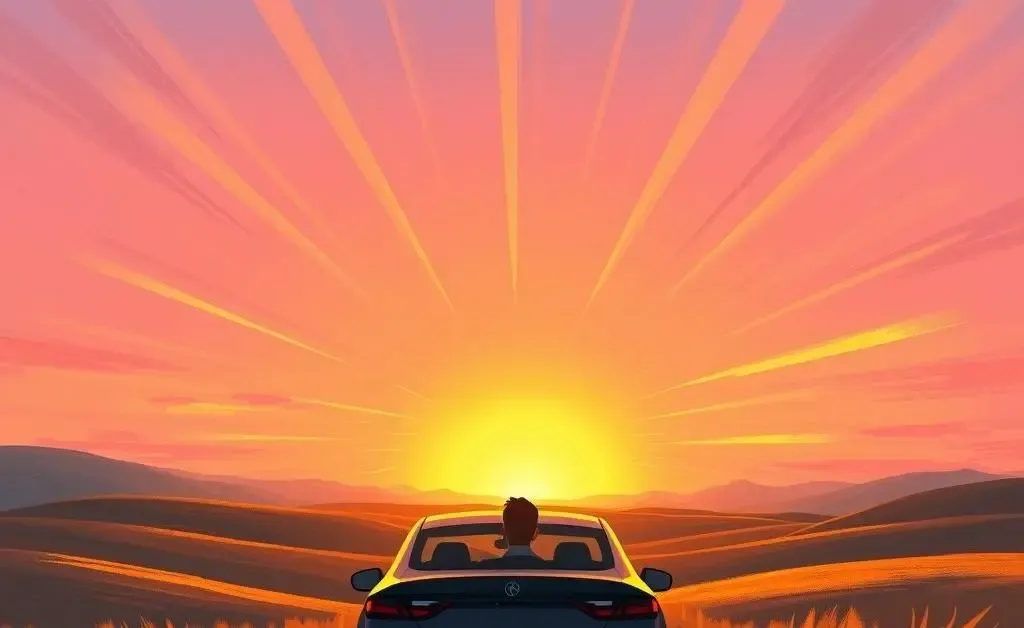 Symbolic drawing of someone driving into the future.