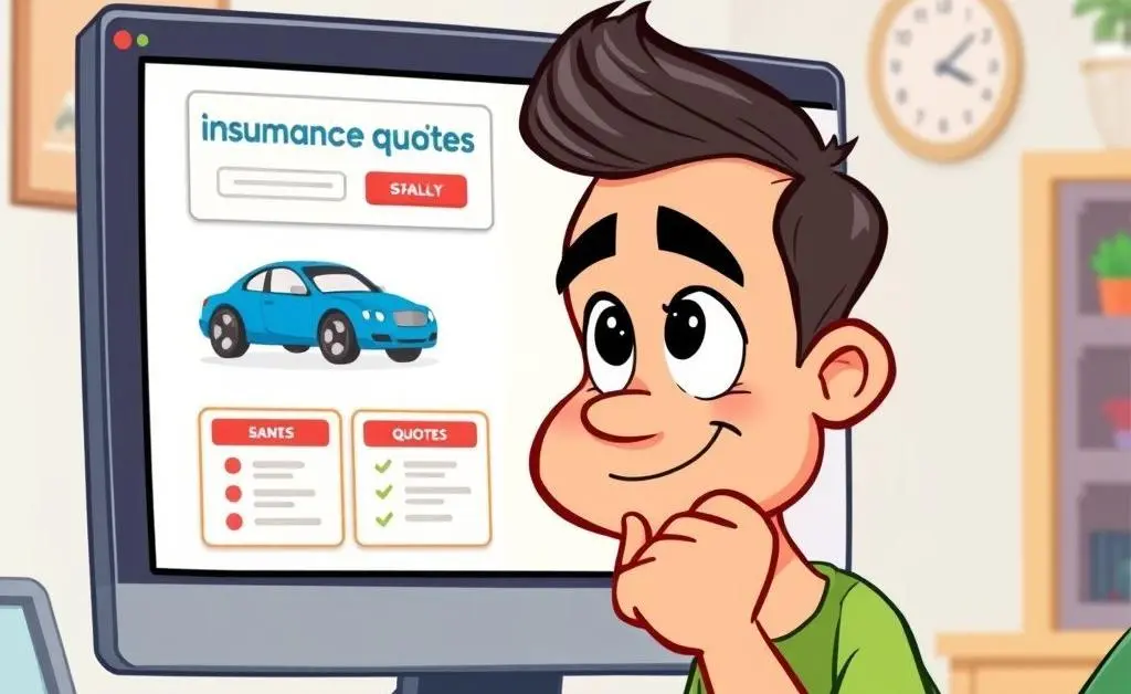 Driver pondering over car insurance quotes on a computer