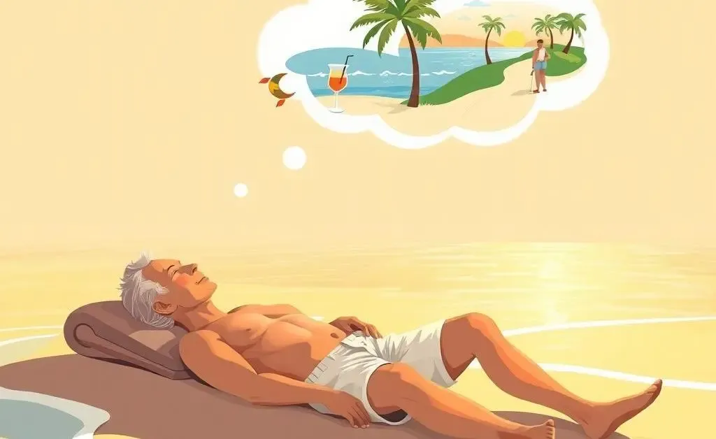 A modern illustration of a person relaxing on a beach