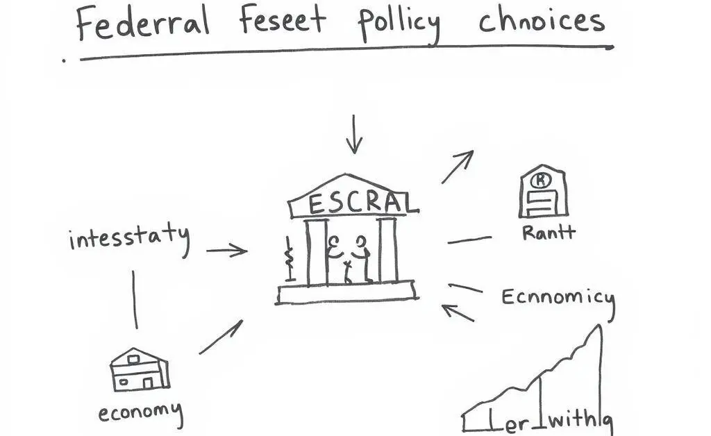 Simple, hand-drawn diagram illustrating the impact of Federal Reserve decisions on the American economy