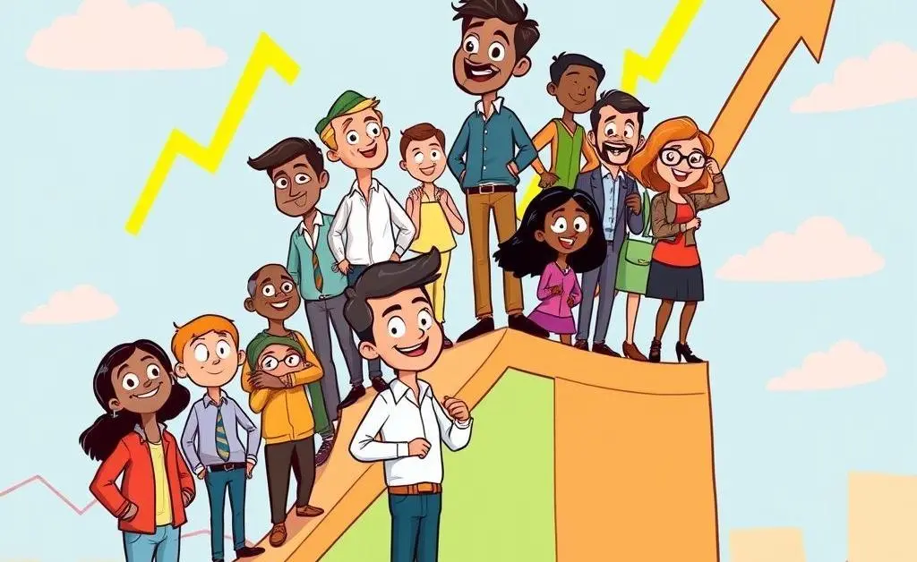 Diverse people on a financial graph indicating economic impact.