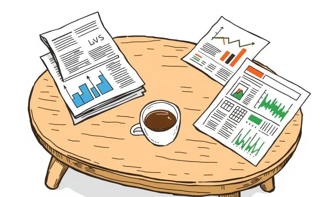 Coffee table with economic data materials