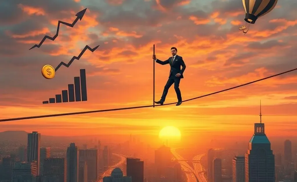 Cartoon showing the balancing act of the economy
