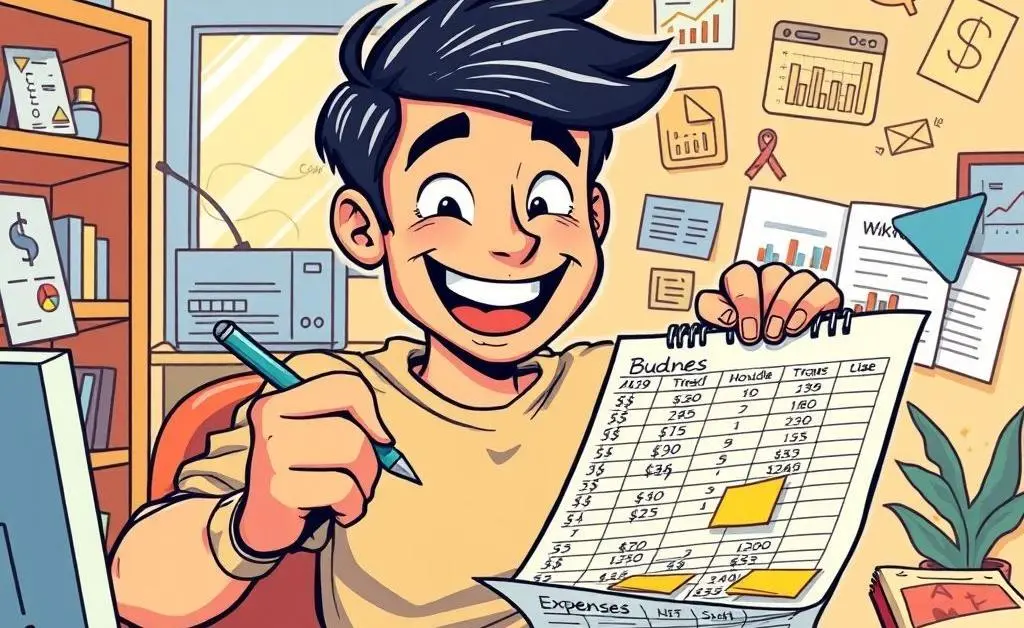 A person organizing expenses on a budget sheet