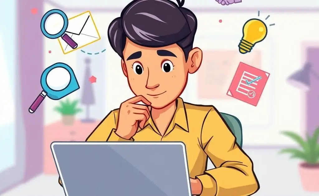 A person writing an email with icons representing clarity and professionalism