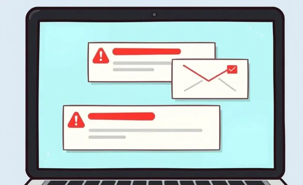 A laptop displaying suspicious email messages
