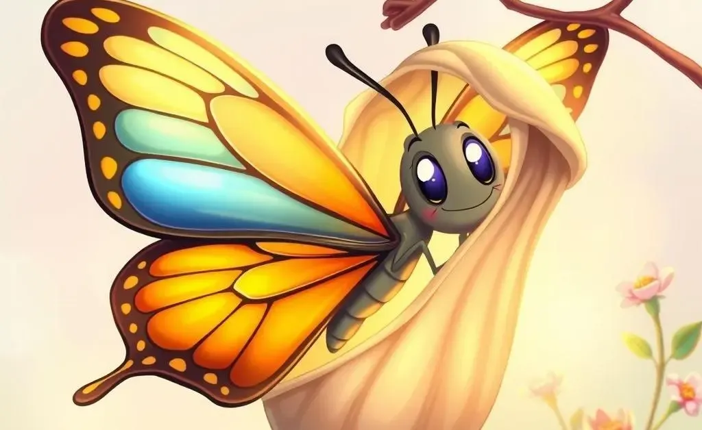 A butterfly emerging from a cocoon.