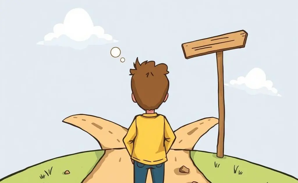 Person at a crossroads pondering life decisions.