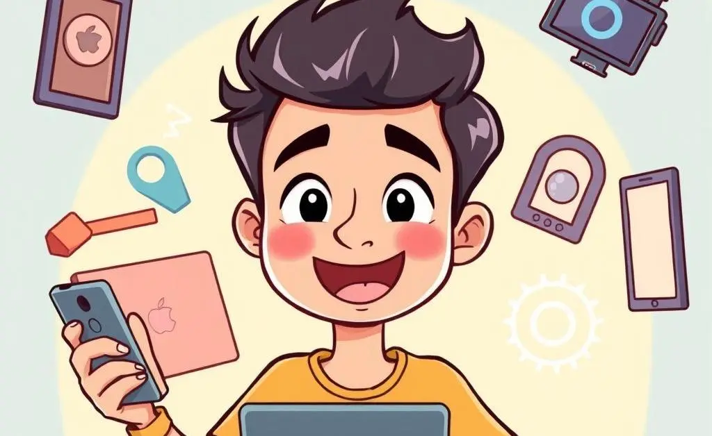 Person engaging with tech gadgets with curiosity and excitement