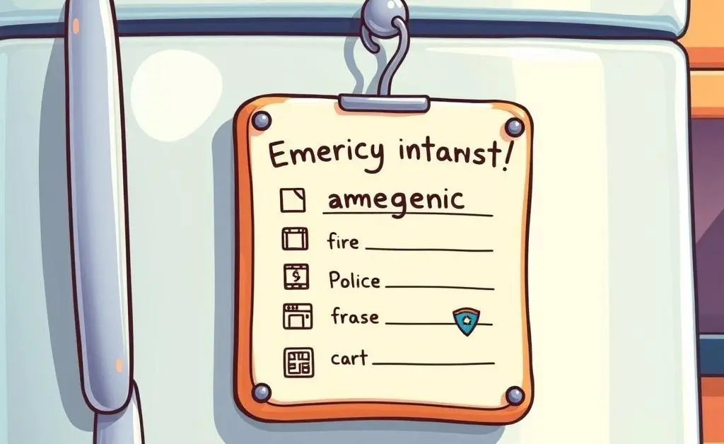 Emergency contact list magneted on a fridge