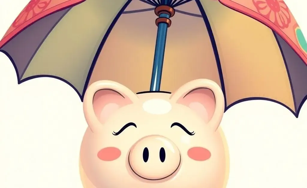 Piggy bank under an umbrella, representing financial security.