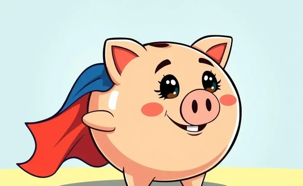 A piggy bank wearing a superhero cape, representing an emergency fund as a financial safety net