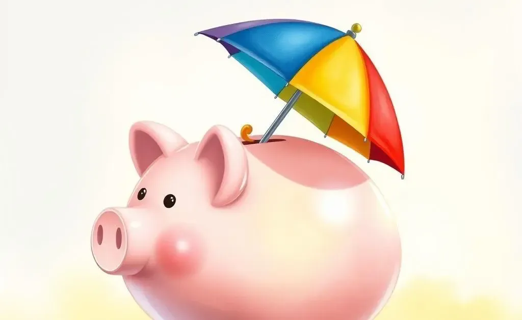 An illustration of a piggy bank with an umbrella
