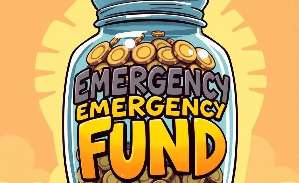 Jar labeled 'Emergency Fund' with coins spilling out