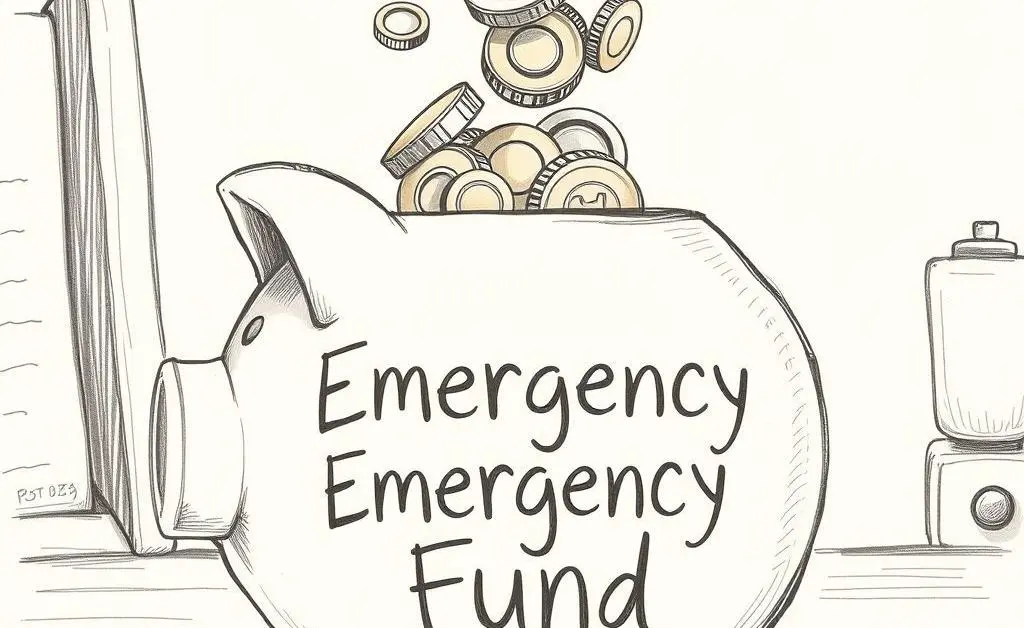 A piggy bank labeled 'Emergency Fund' being filled with coins