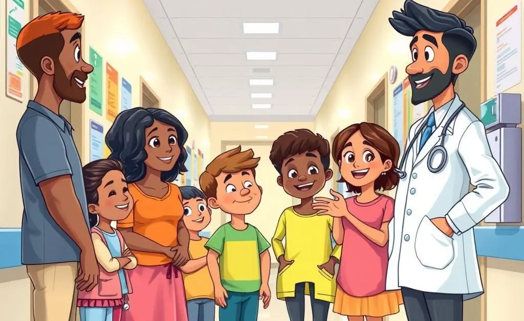 Family talking to a healthcare professional in a hospital