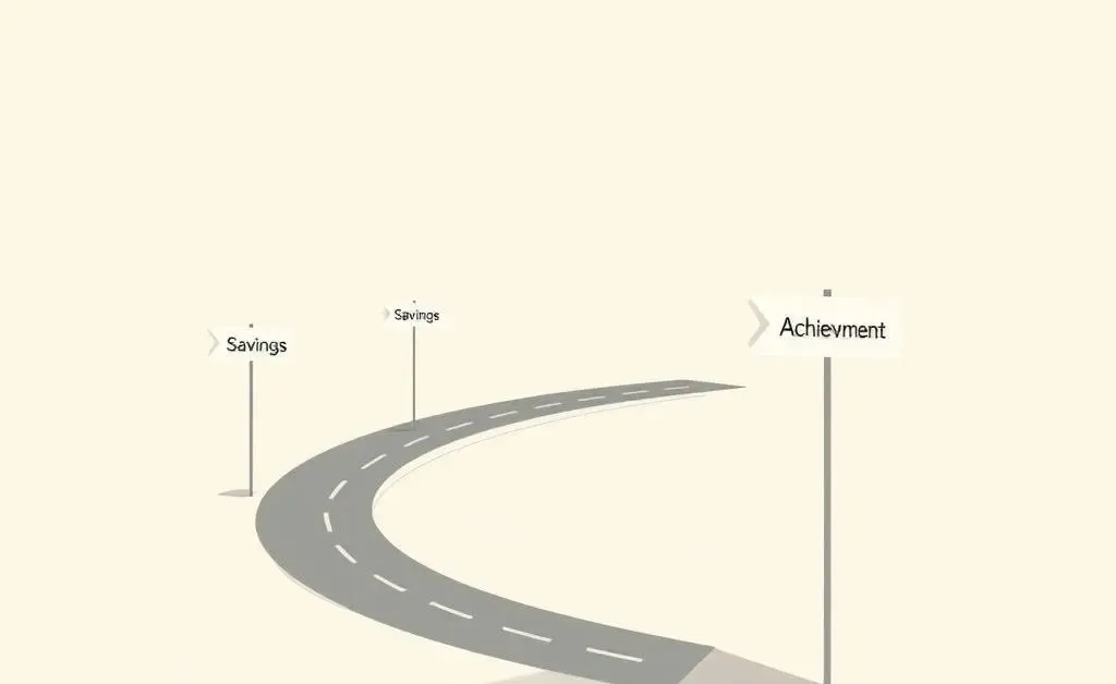 Minimalist art showing a roadmap with signs indicating savings and goals