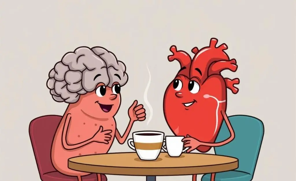 Cartoon of brain and heart discussing investing strategies