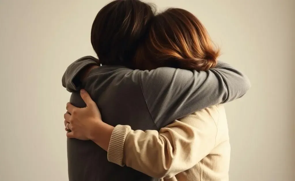 Two people sharing an emotional embrace, conveying support and understanding
