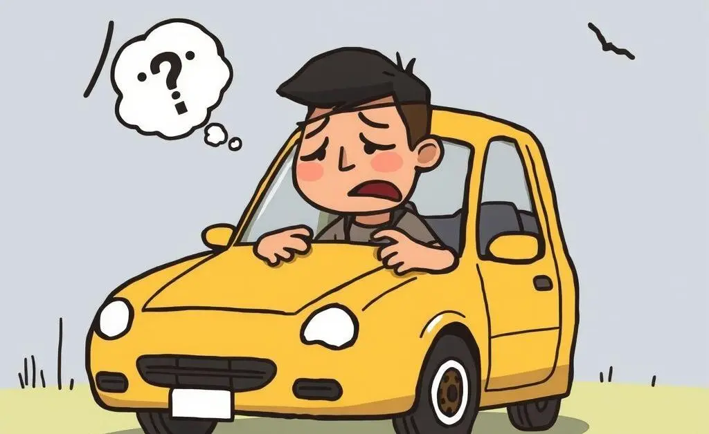 Emotional cartoon-style depiction of a person processing the loss of a car