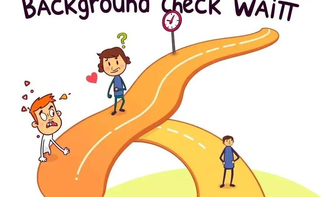 A cartoon-style roadmap indicating emotional stages during a background check wait.