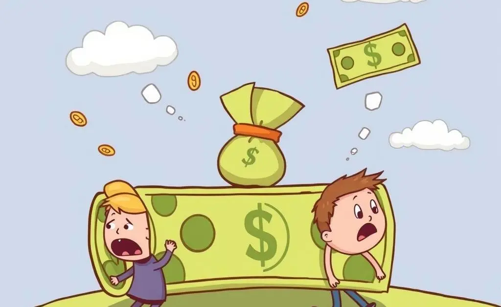 A cartoon depicting an emotional journey with money, showing ups and downs.