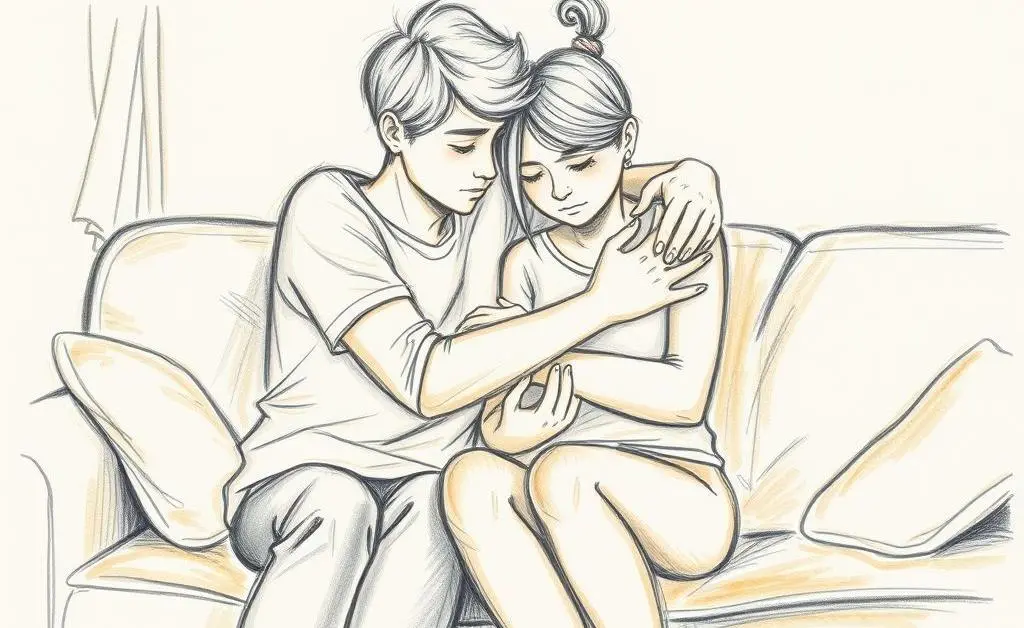 Person comforting another who looks stressed, offering emotional support