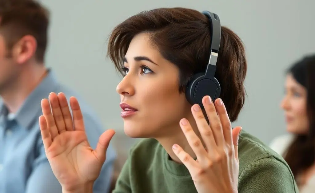 Image of a person attentively listening, showing supportive body language.