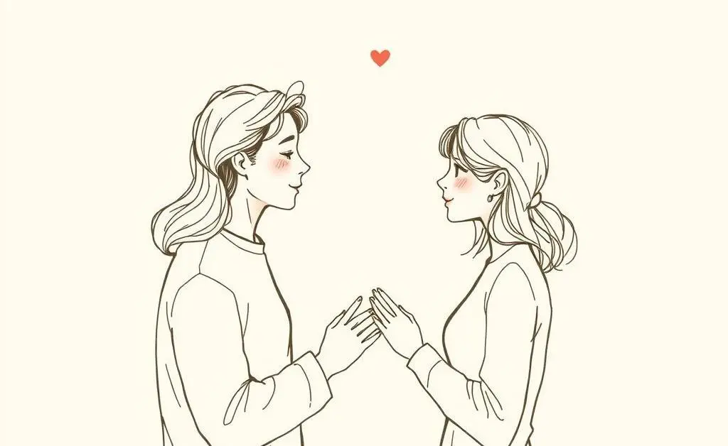 Hand-drawn style of two people connecting emotionally during a discussion