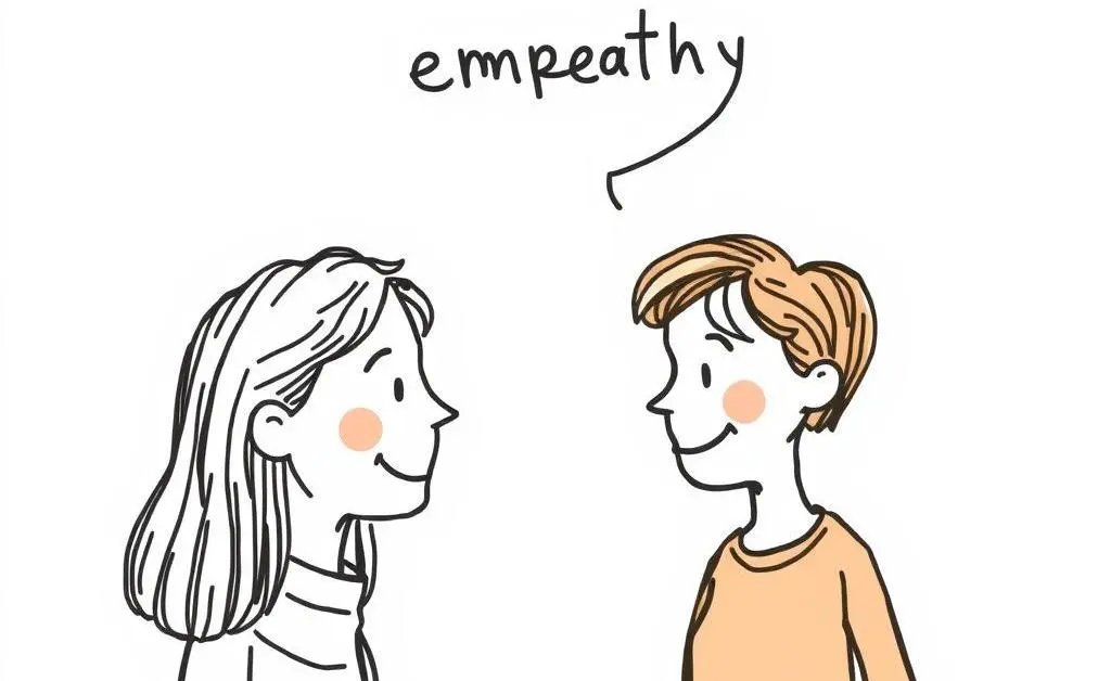 Empathy expressed in a conversation with two people smiling